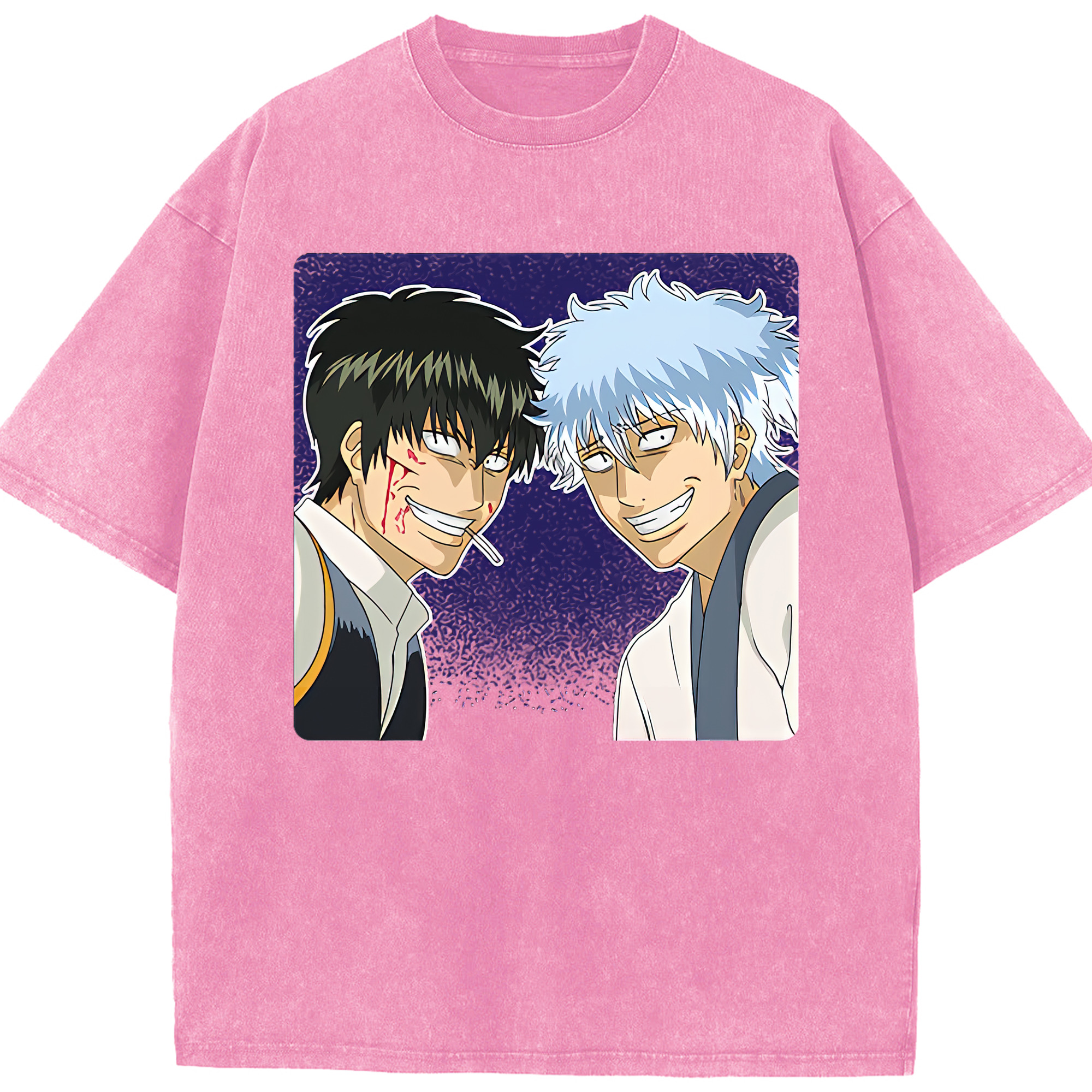 （画像用） ぎんたま 坂田銀時（さかたぎんとき） 神楽 志村新八（しむら しんぱち） GINTAMA Sakata Gintoki Kagura Shimura Shinpachi 綿100% ヴィンテージ風 半袖Tシャツ（フロントプリント）